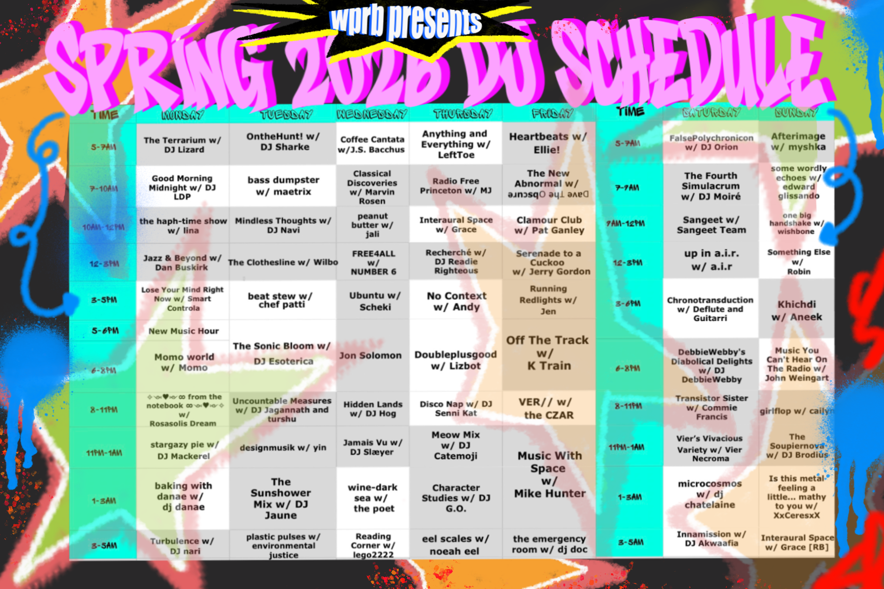 WPRB Spring 2026 schedule